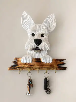 Handgemaakte houten sleutelhouder hond El Amigo Fiel van Pimpan Artesano