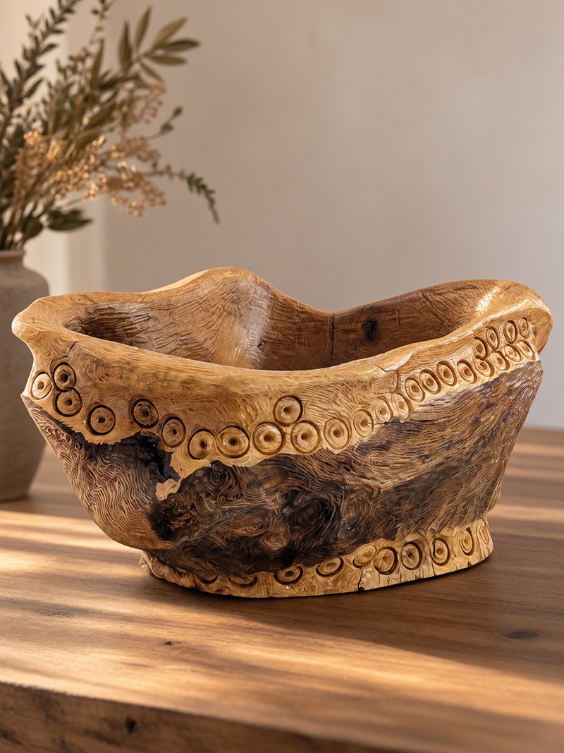Alma de la Tierra is een unieke, handgemaakte houten design fruitschaal