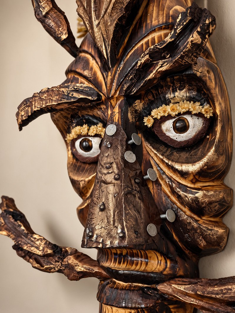 El Viejo Sabio – Handgemaakte sculpturale wandkunst van hout en metaal