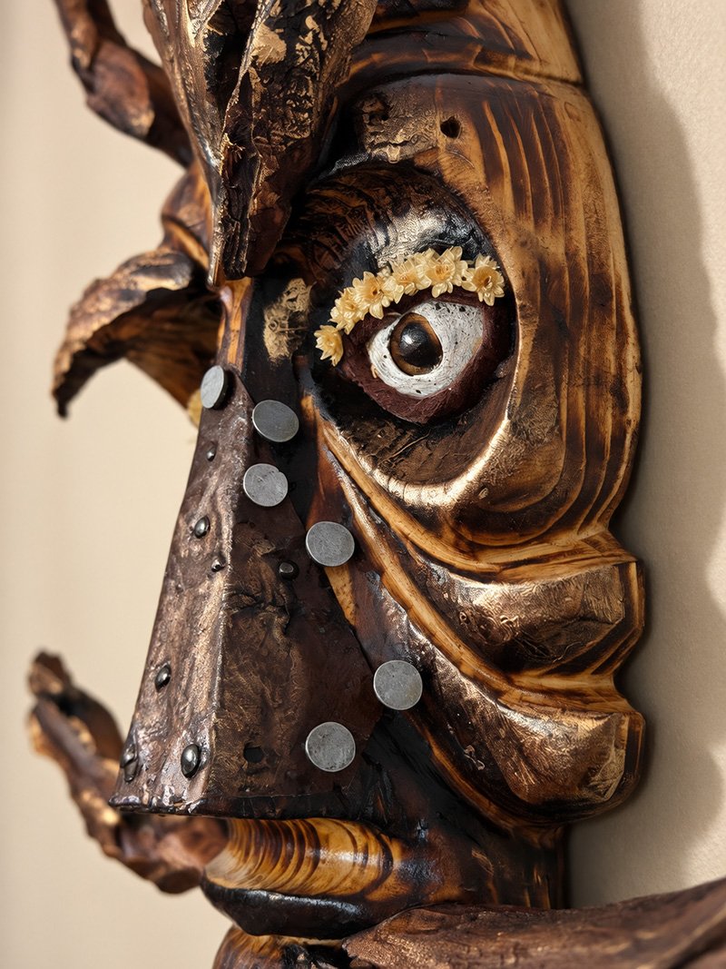 El Viejo Sabio – Handgemaakte sculpturale wandkunst van hout en metaal