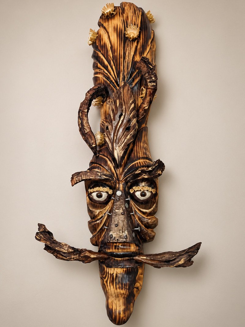 El Viejo Sabio – Handgemaakte sculpturale wandkunst van hout en metaal