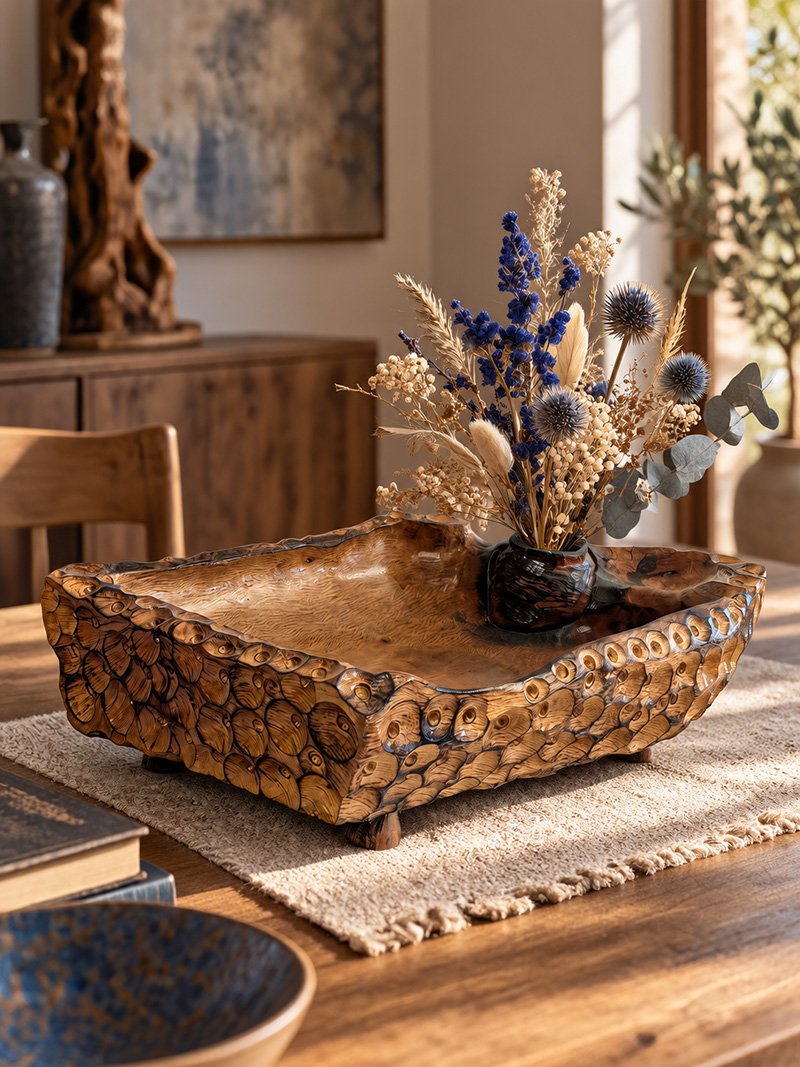 Flores de la Tierra is een exclusieve, handgemaakte houten kunstschaal